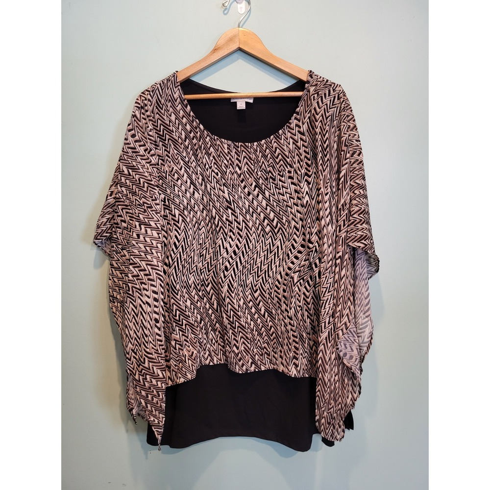 New Catherines Black Tan Lightweight Poncho Style Party Top Sz 2X